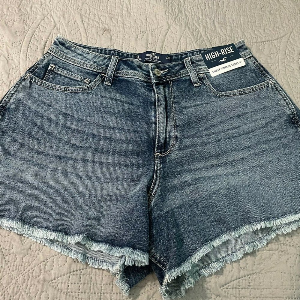Hollister Juniors Curvy Vintage Mom Jean Shorts Denim Dark Black Wash 13/31 New